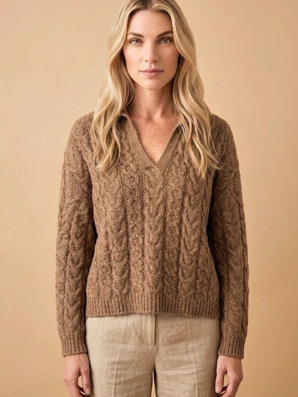 a new day Long-Sleeve Split-Neck Cable Pullover Sweater Cable Knit Turtleneck